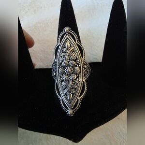 Sterling Silver Extravagant Flower Shield Ring
